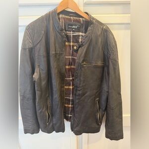 Black Rivet Men’s Leather Jacket with Quilted Shoulders